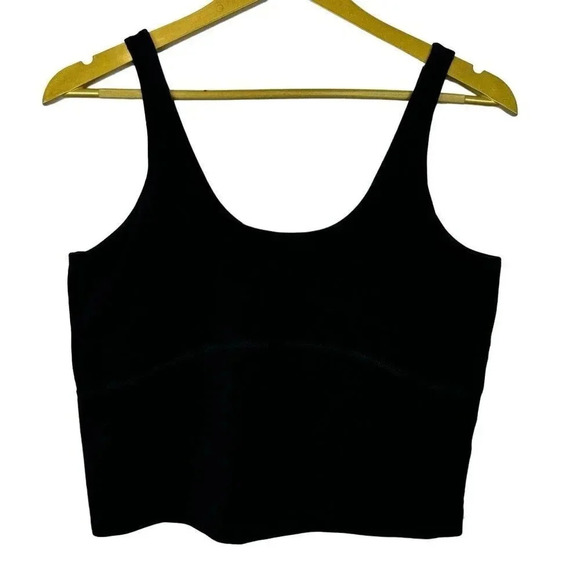 Aritzia TnaBUTTER Core Tank Large Black Scoop Neck Back Built-in Bra Cropped - Picture 2 of 7